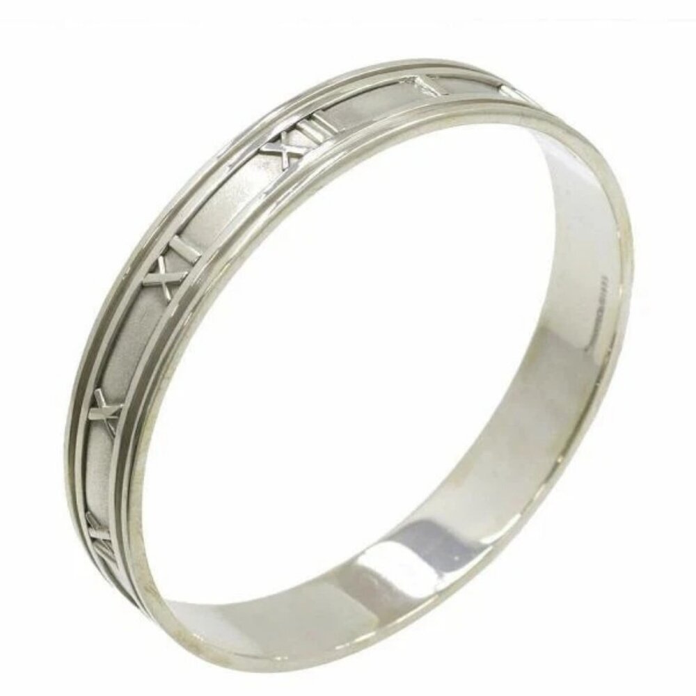Tiffany & Co. Atlas Wide Bangle Bracelet 7.8" Silver 925 Auth #06593